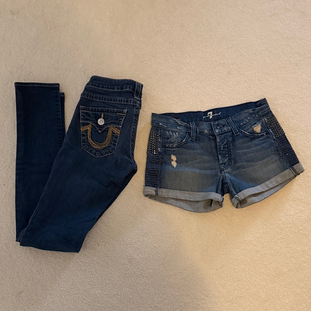 True Religion Dark Blue Jeans and Distressed Seven denim Shorts